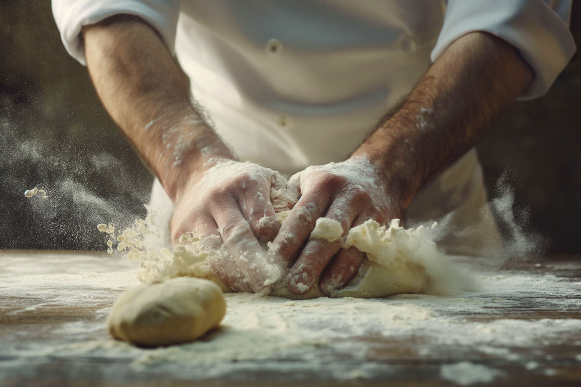 Manos trabajando artesanalmente la masa de pan